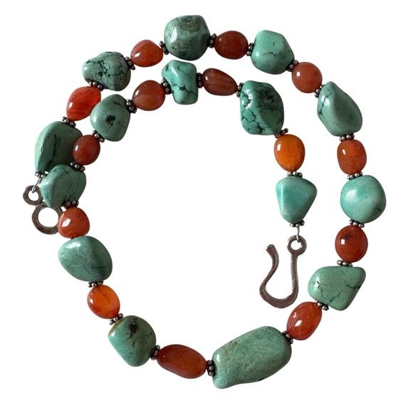Sundance 925 Sterling Silver Turquoise and Carnelian Beaded Choker Necklace - Picture 1 of 8